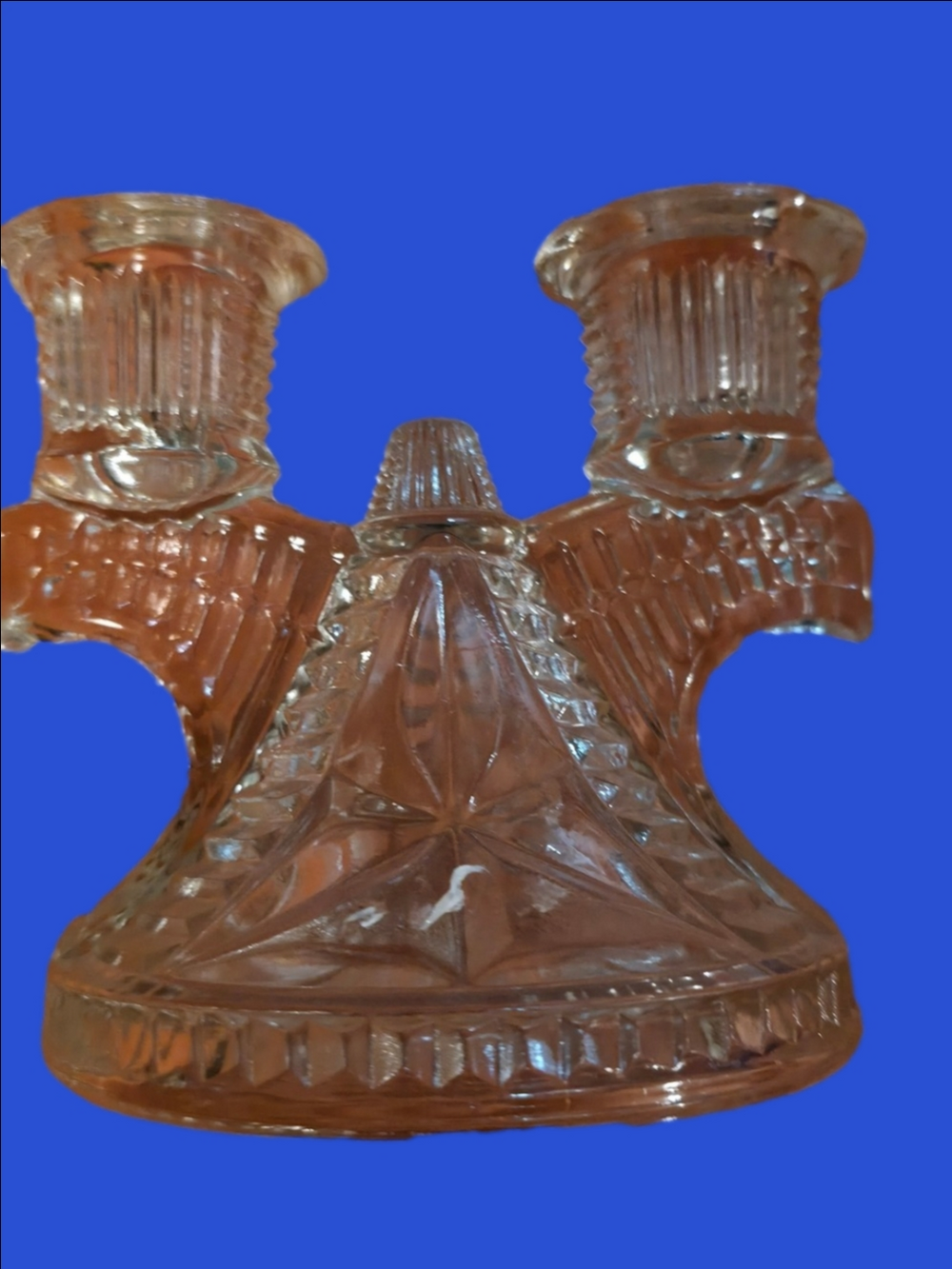 4/$25 Deal! Vintage Crystal Clear Glass Three-Arm Candle Holder - Home Accents